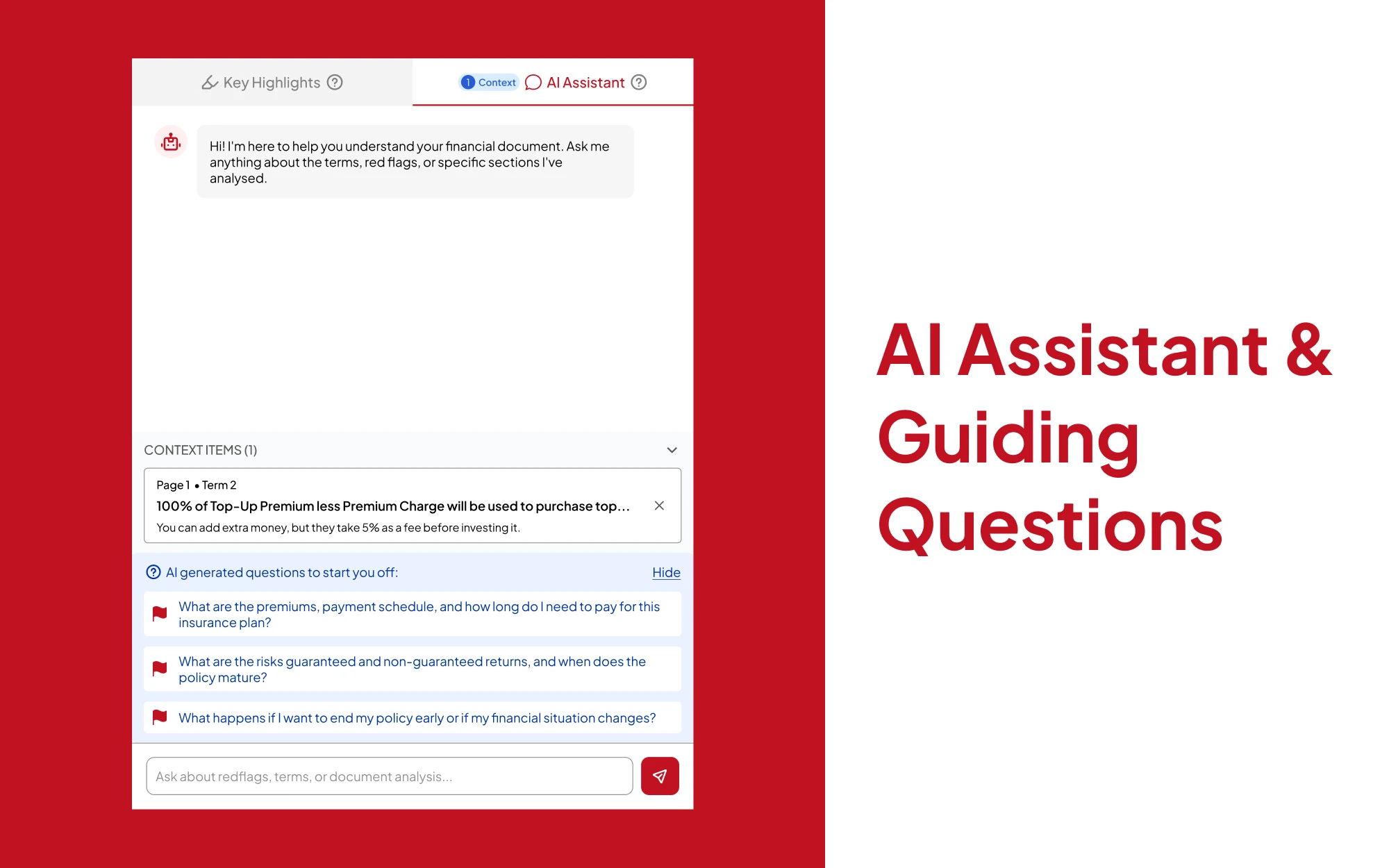 AI assistant with guiding questions feature